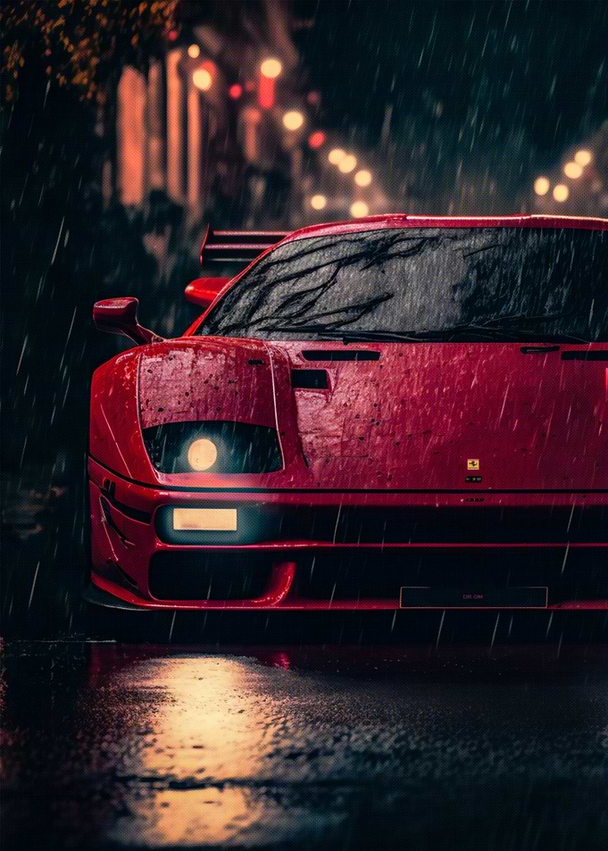 Red Ferrari F40 in Rain