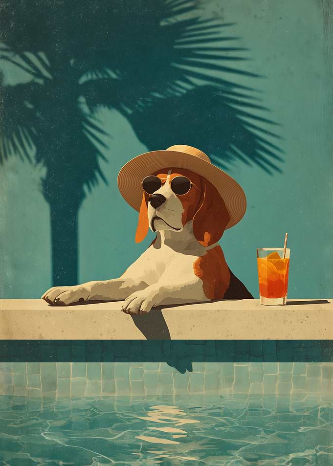 Beagle Dog Relaxing by the Pool