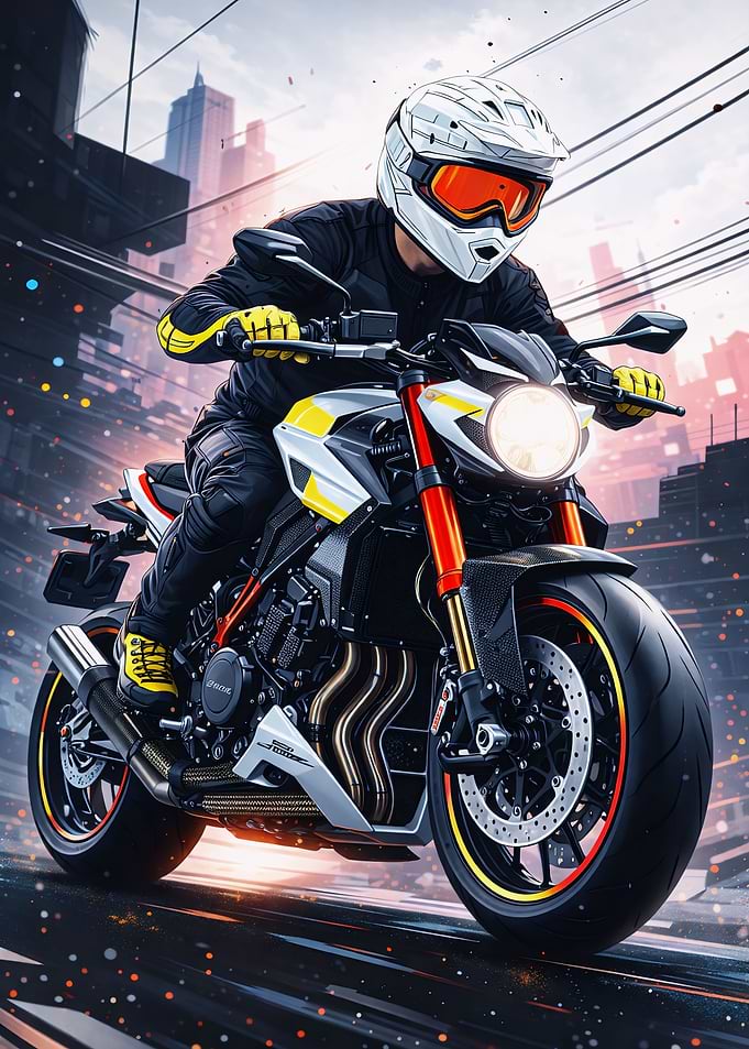 Motorcyclist in a Cityscape