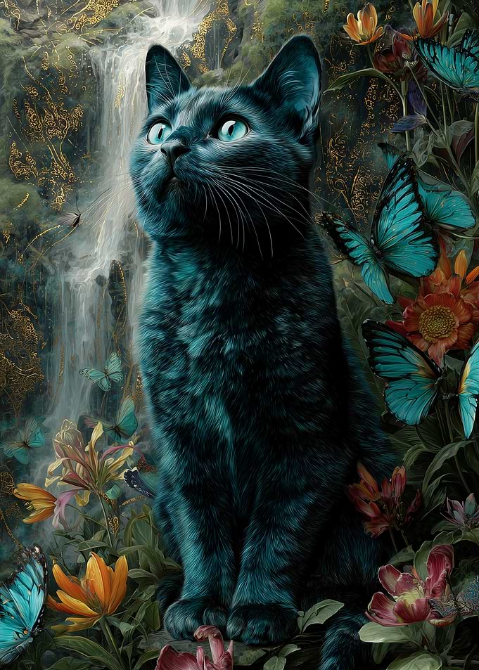 Black Cat in Enchanted Forest
