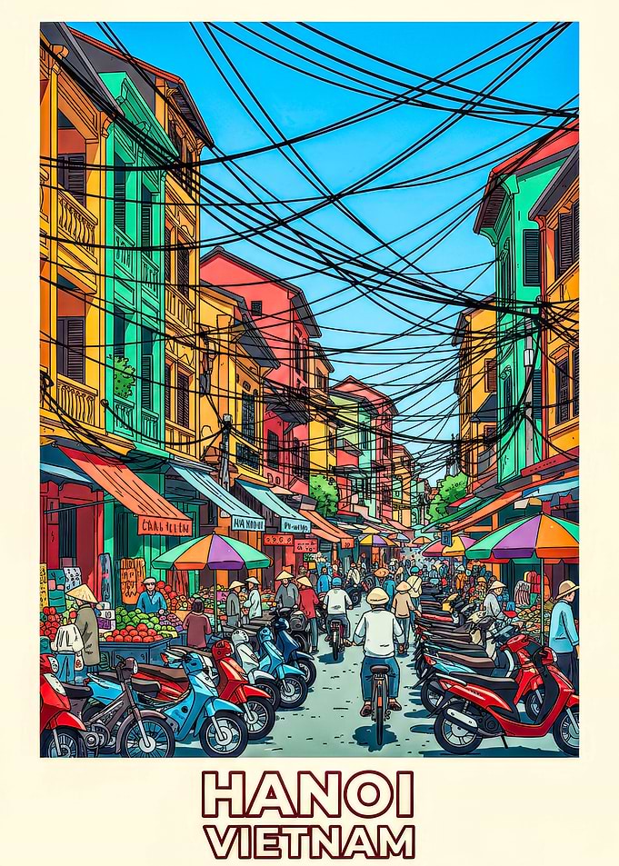 Hanoi Street Scene with Motorbikes