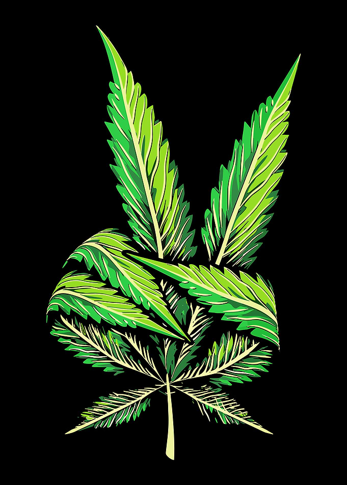 Cannabis Peace Sign Poster, Green Leaf Wall Art, Modern 420 Aesthetic Decor Print