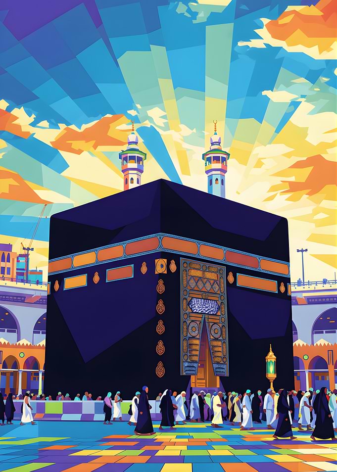 Kaaba in Mecca with Colorful Sky