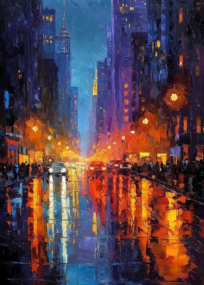 Rainy City Street at Night