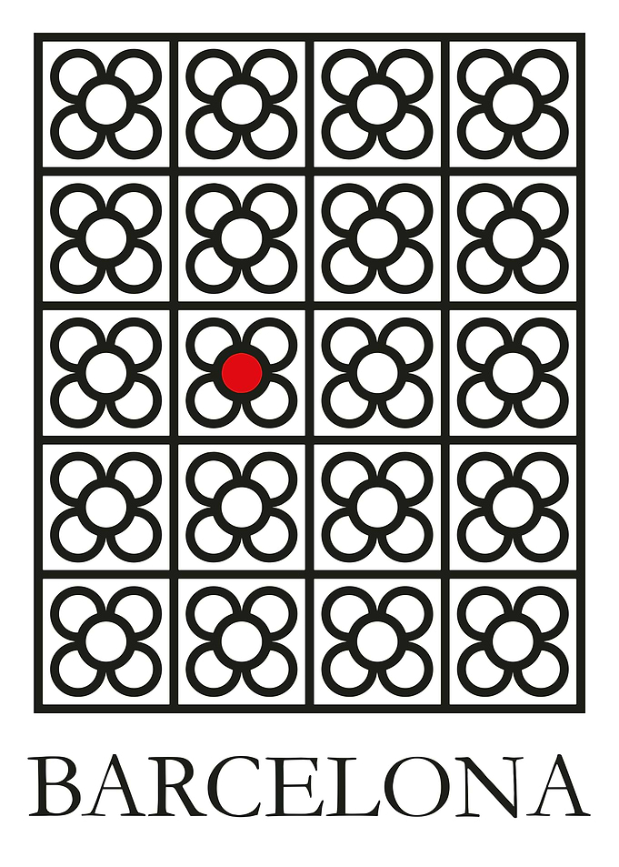 Barcelona Flower Grid with Red Accent