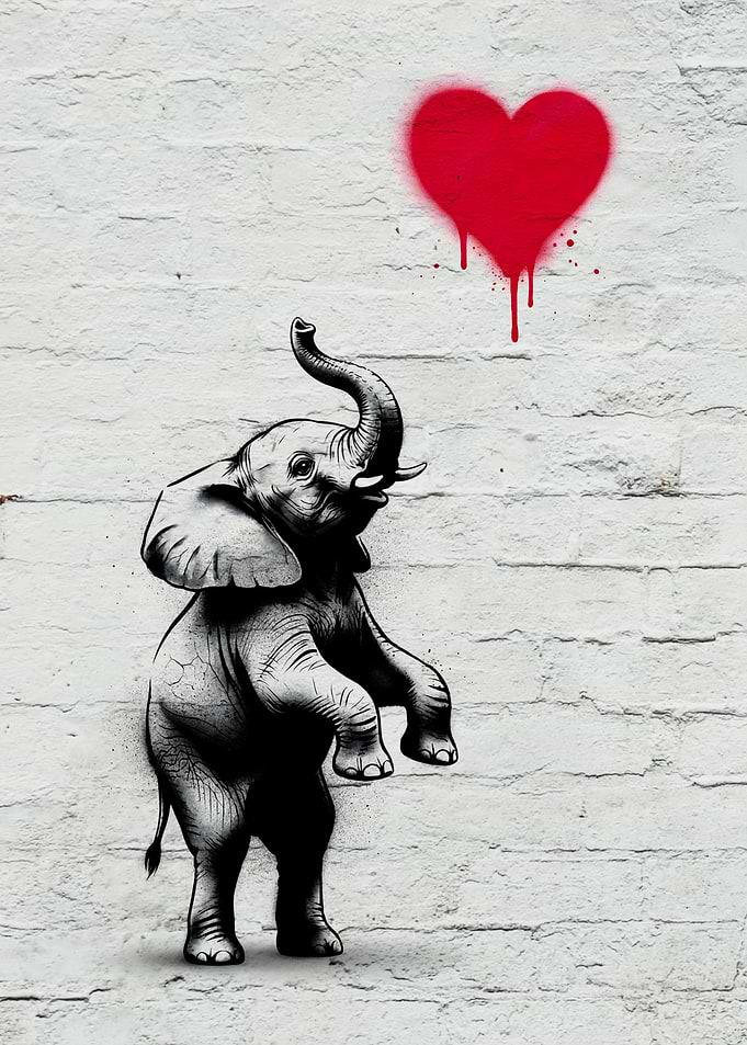 Elephant with a Heart Urban Banksy Style