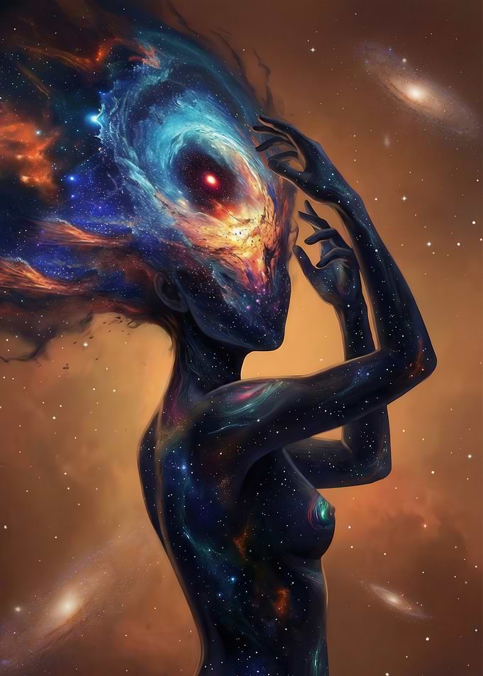 Cosmic Being with Galaxy Hair
