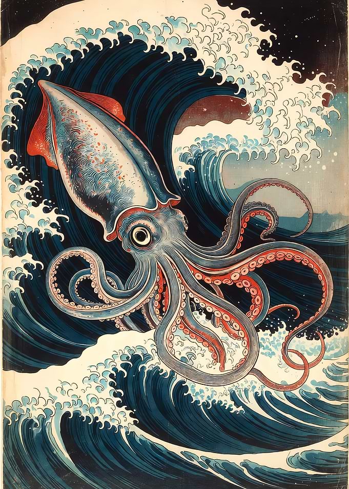 Squid in Crashing Waves