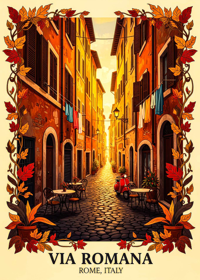 Via Romana Rome Italy Autumn Poster