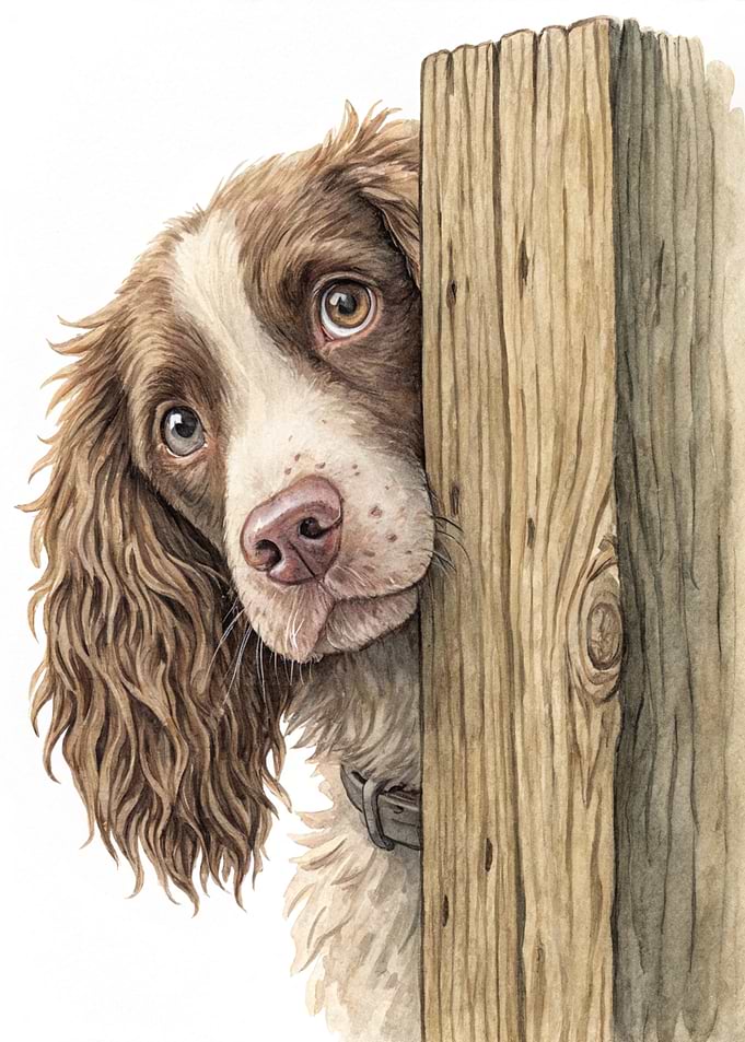 Curious Springer Spaniel Peeking Around Fence