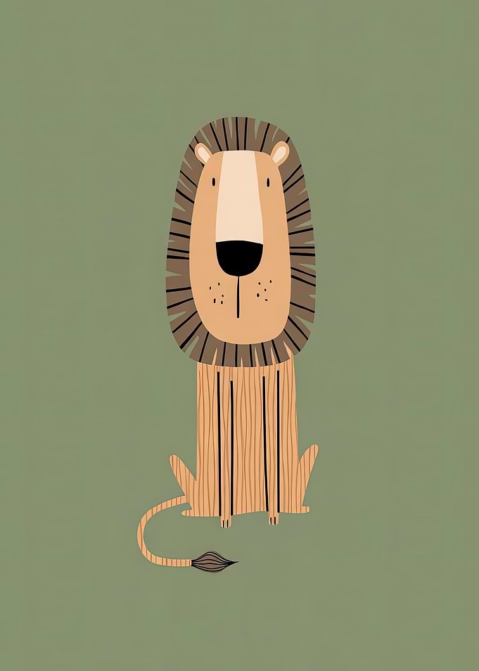 Cute Cartoon Lion Sitting Safari Animal
