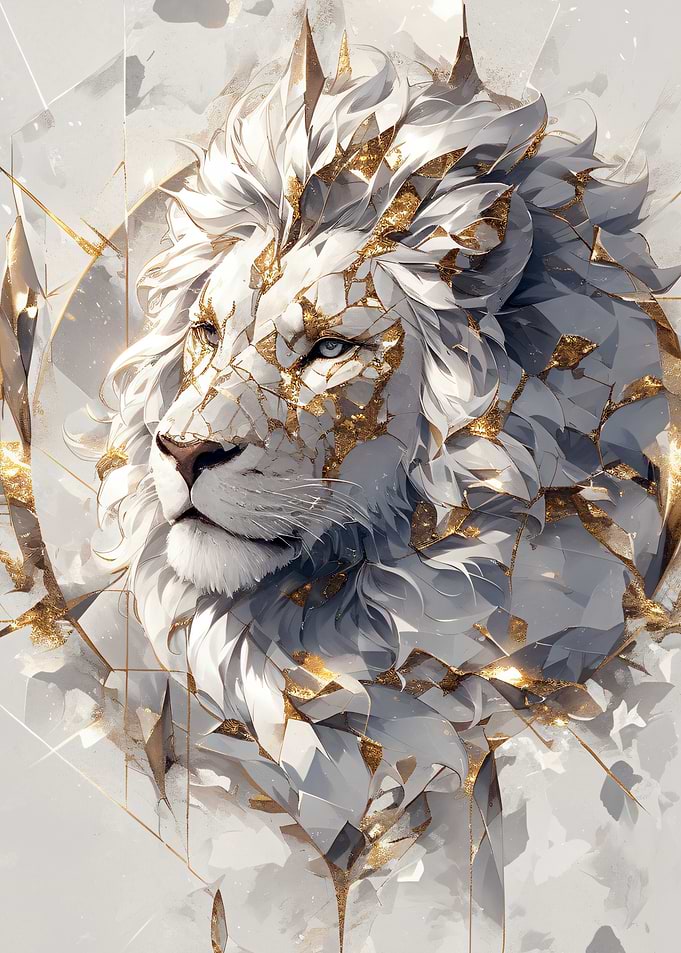 Majestic White Lion with Gold Accents