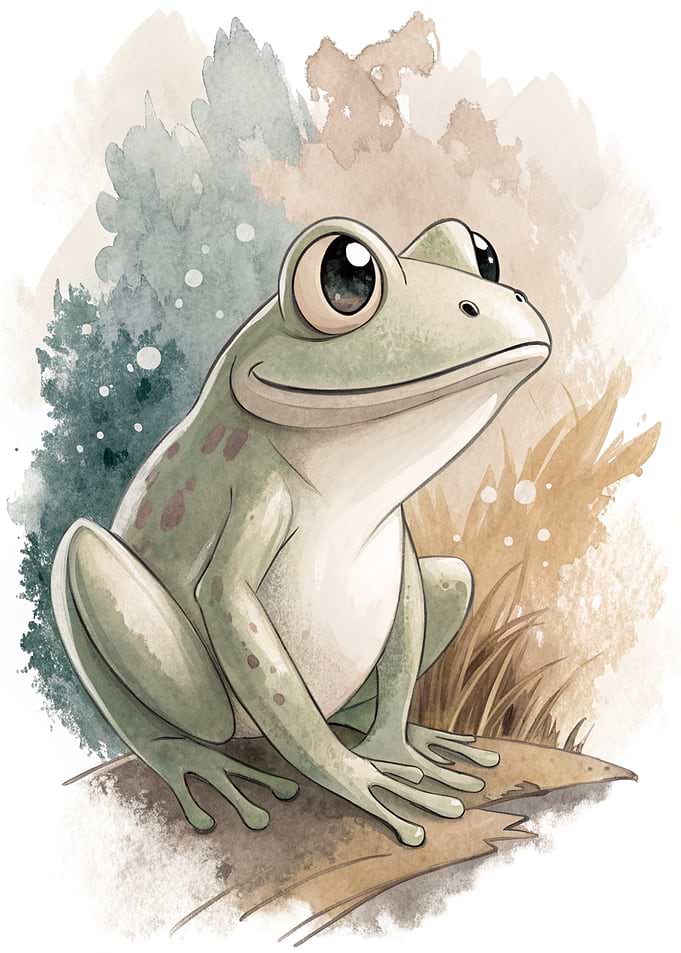 Cute Frog in Watercolor Style