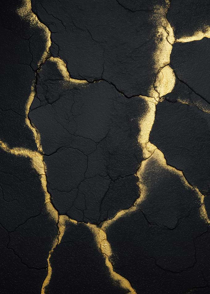 Cracked Black Surface with Gold Veins