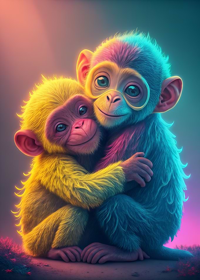 Two Cute Monkeys Hugging