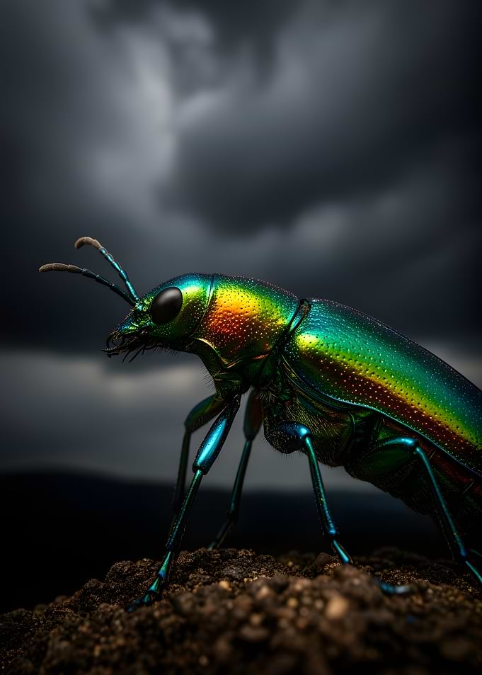 Iridescent Beetle on Soil