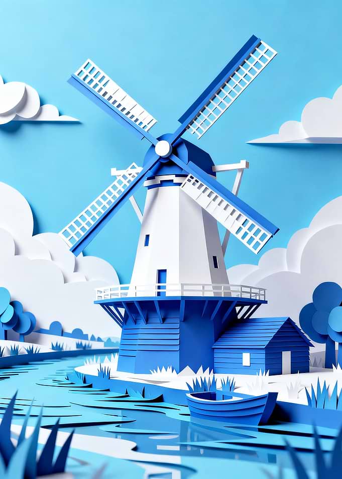 Papercraft Dutch Windmill Scene