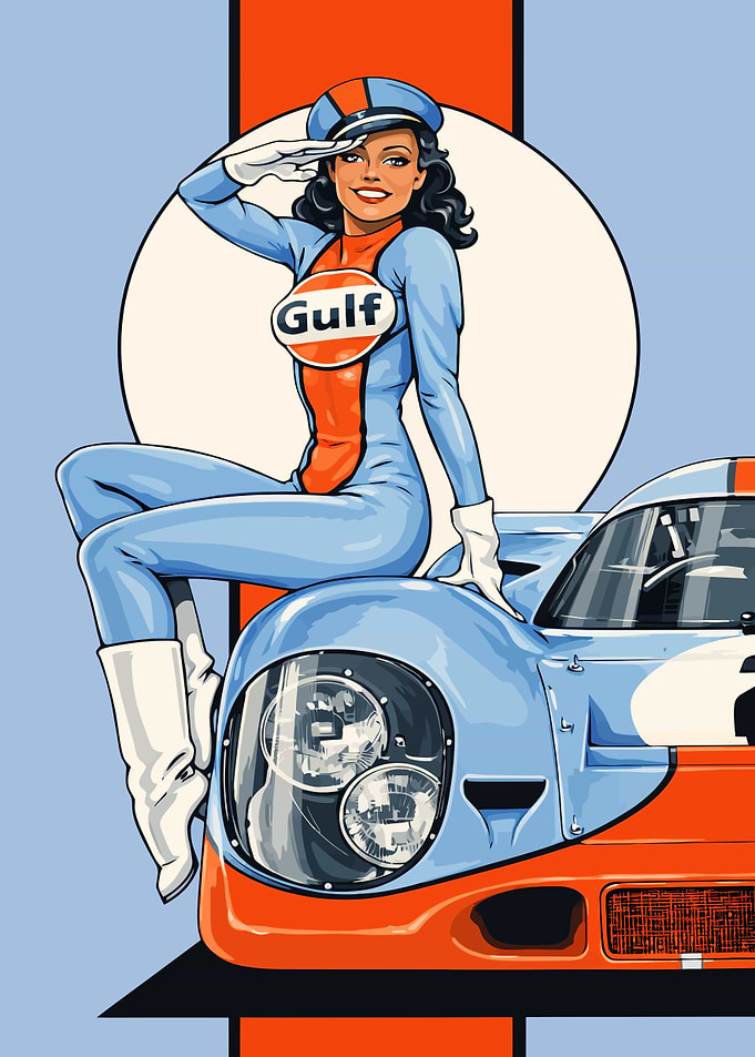 Gulf Racing Pin-Up Girl and Car