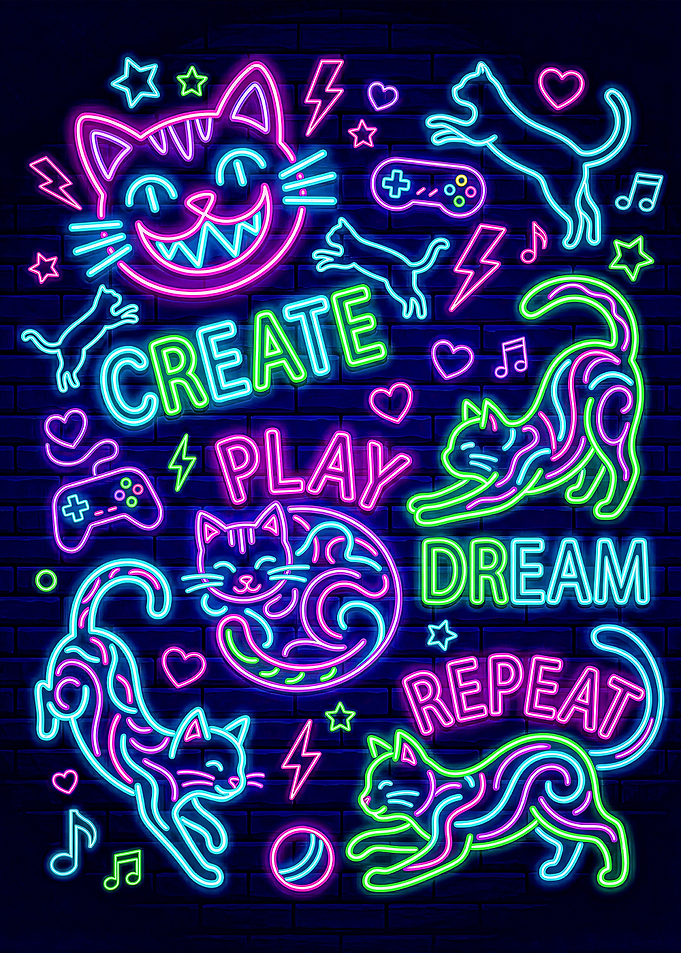 Neon Cats and Gaming