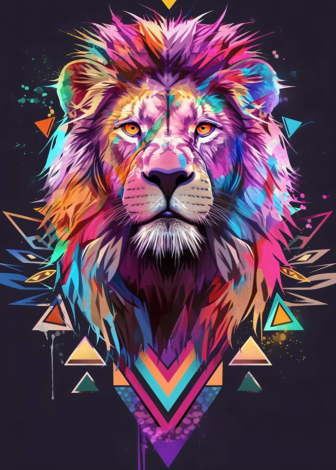 Colorful Geometric Lion Portrait
