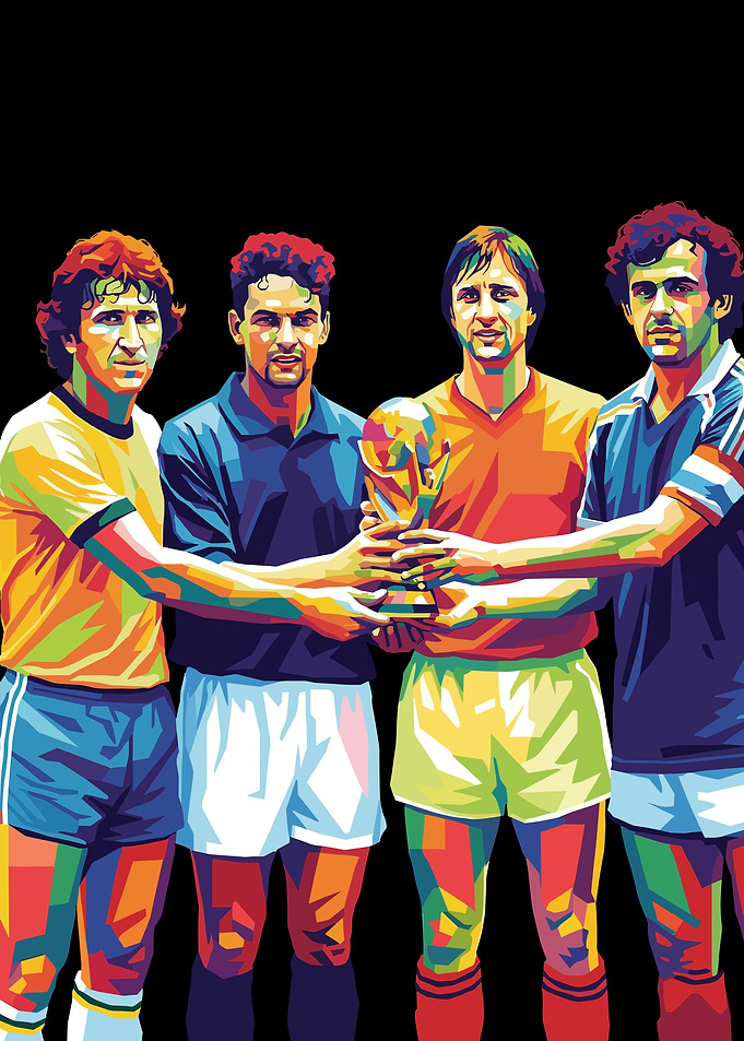 Football Legends Holding Trophy
