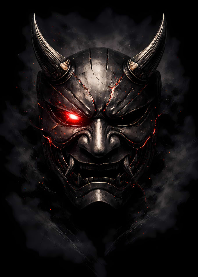 Demonic Oni Mask with Glowing Eyes