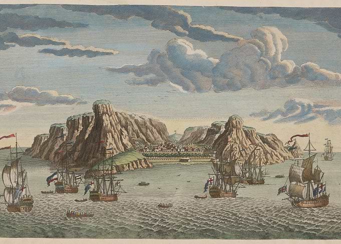 Naval Fleet at a Rocky Harbor