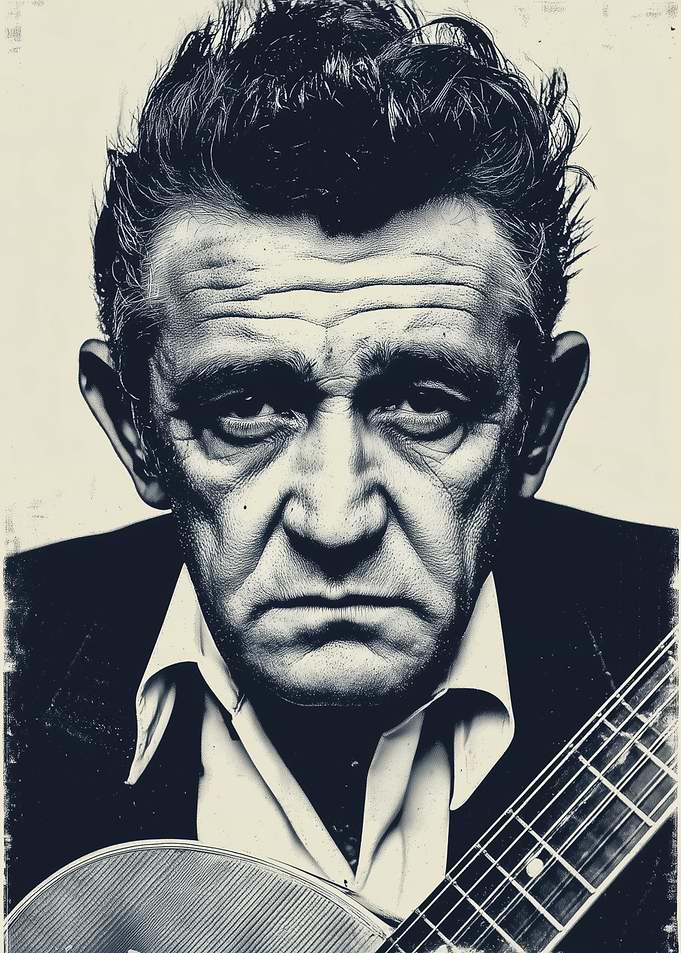 Johnny Cash Portrait with Guitar