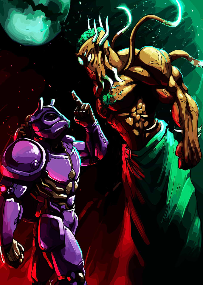 Cosmic Confrontation: Warrior vs. Eldritch Being