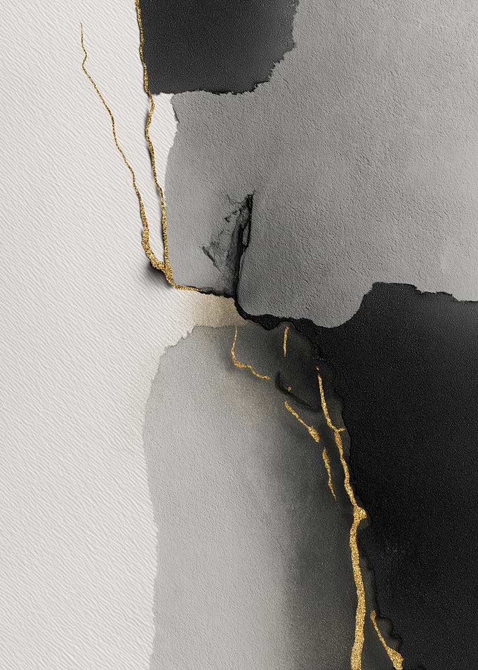 Abstract Gold and Gray Ink Art