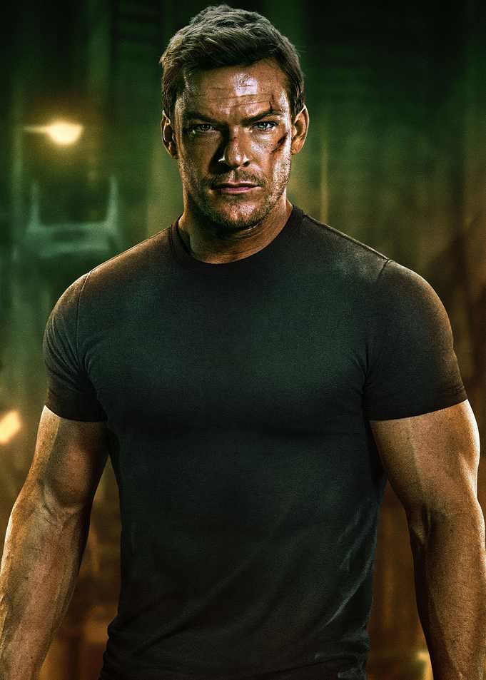 Action Hero in Black T-Shirt alan ritchson as reacher