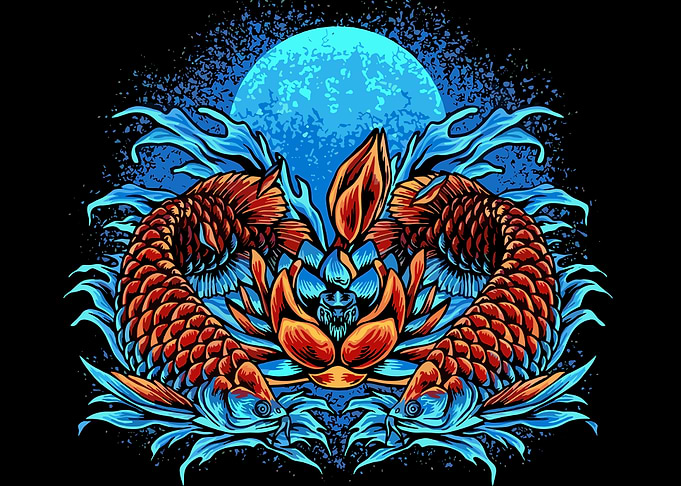 Koi Fish and Lotus Flower