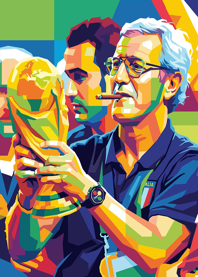 Football coach with World Cup trophy