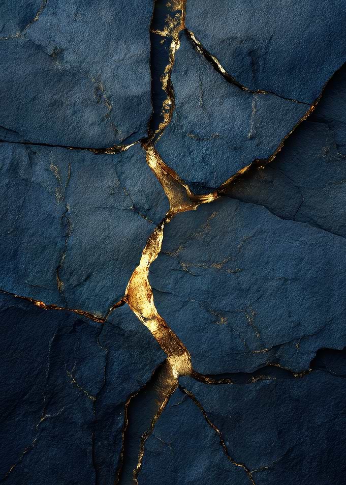 Cracked Blue Stone with Gold Veins