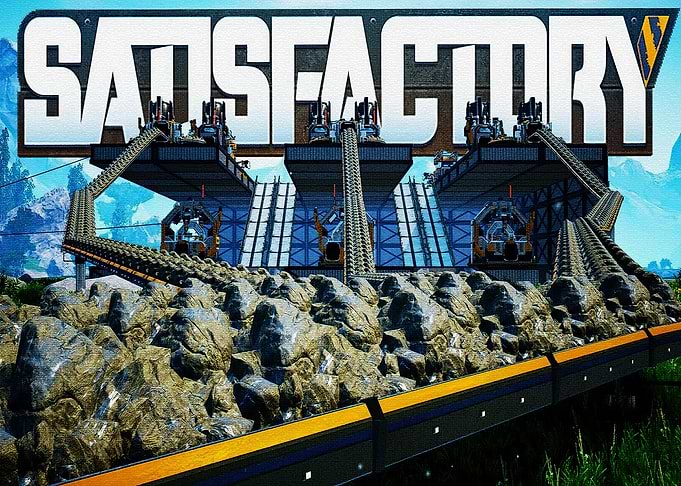 Satisfactory Game Logo and Factory Scene