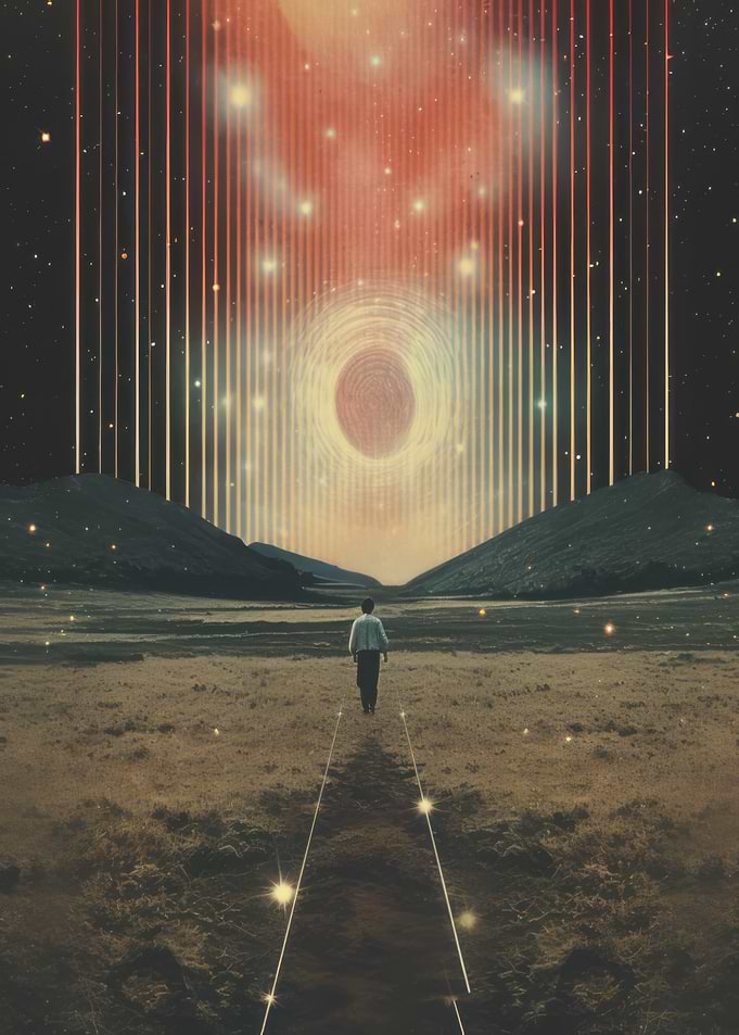 Man walks towards cosmic portal