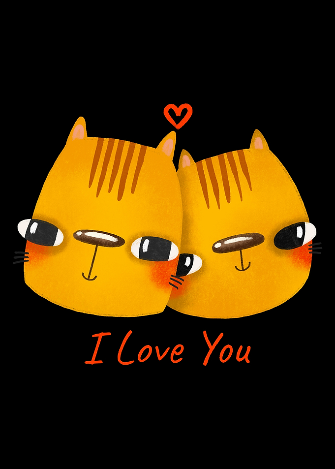Two Orange Cats with Heart
