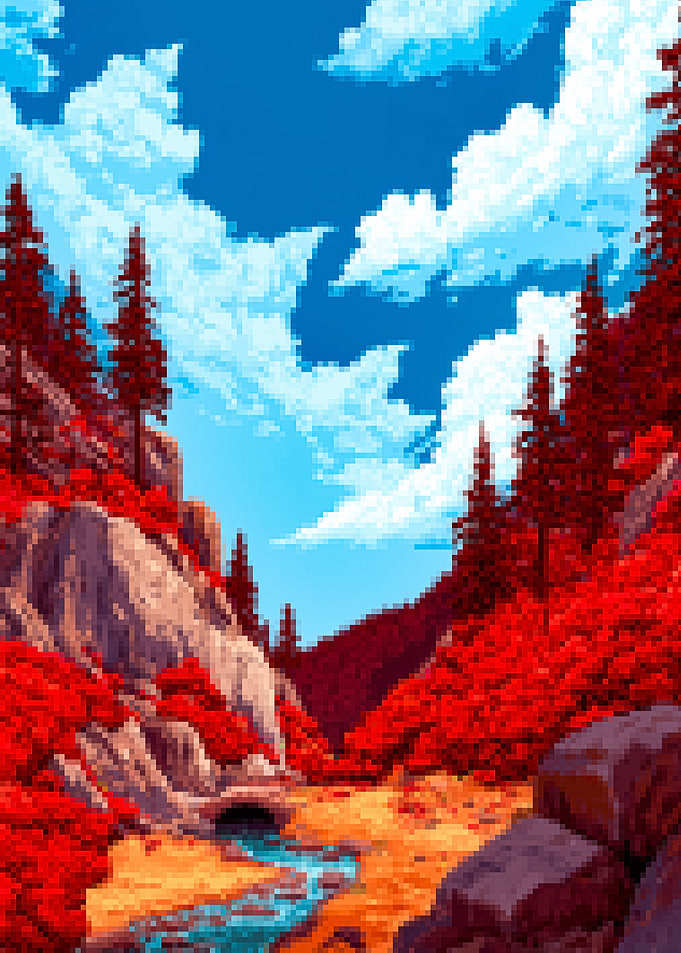 Pixel Art Mountain Valley Landscape