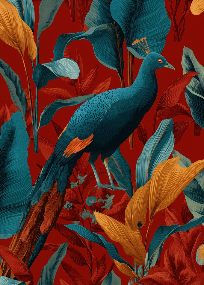 Blue Bird Amidst Tropical Foliage