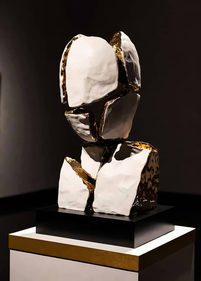 Kintsugi Sculpture with Gold Accents