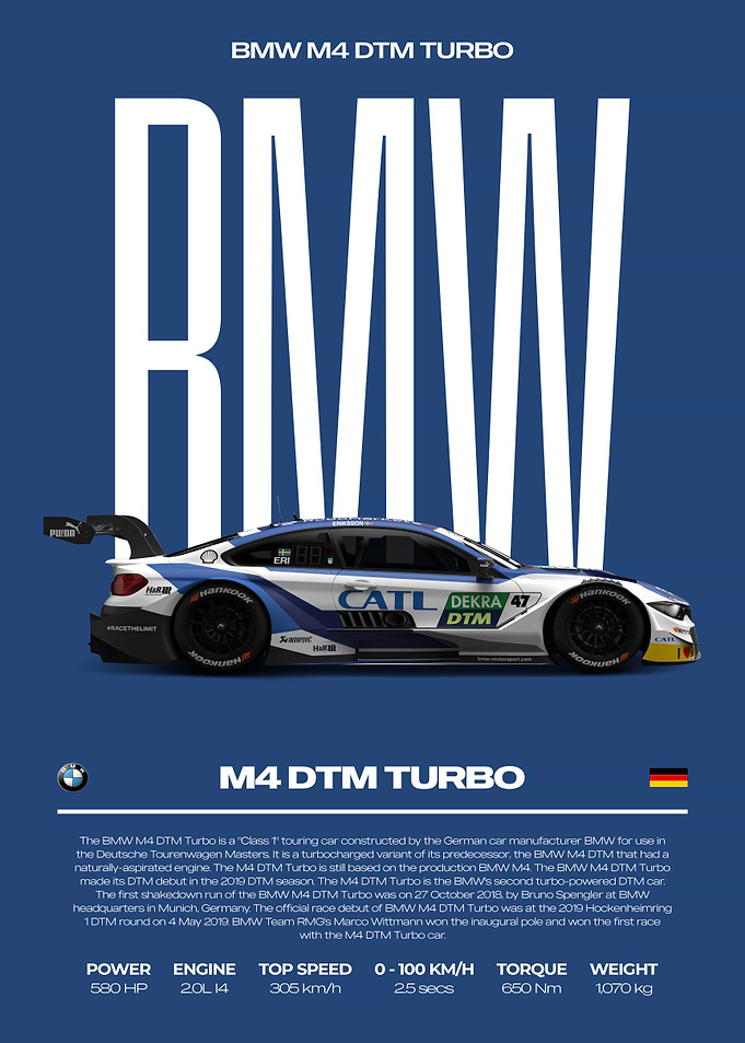 BMW M4 DTM Turbo Car Poster