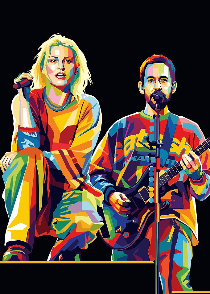 Musicians in vibrant pop art style