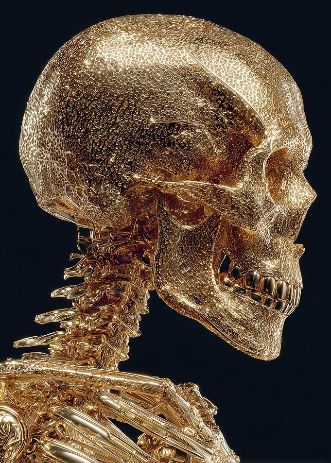 Golden Skeleton Sculpture