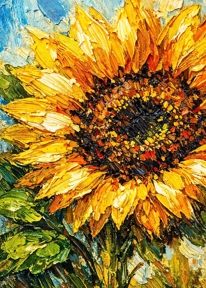 Textured Sunflower Impasto Oil Painting