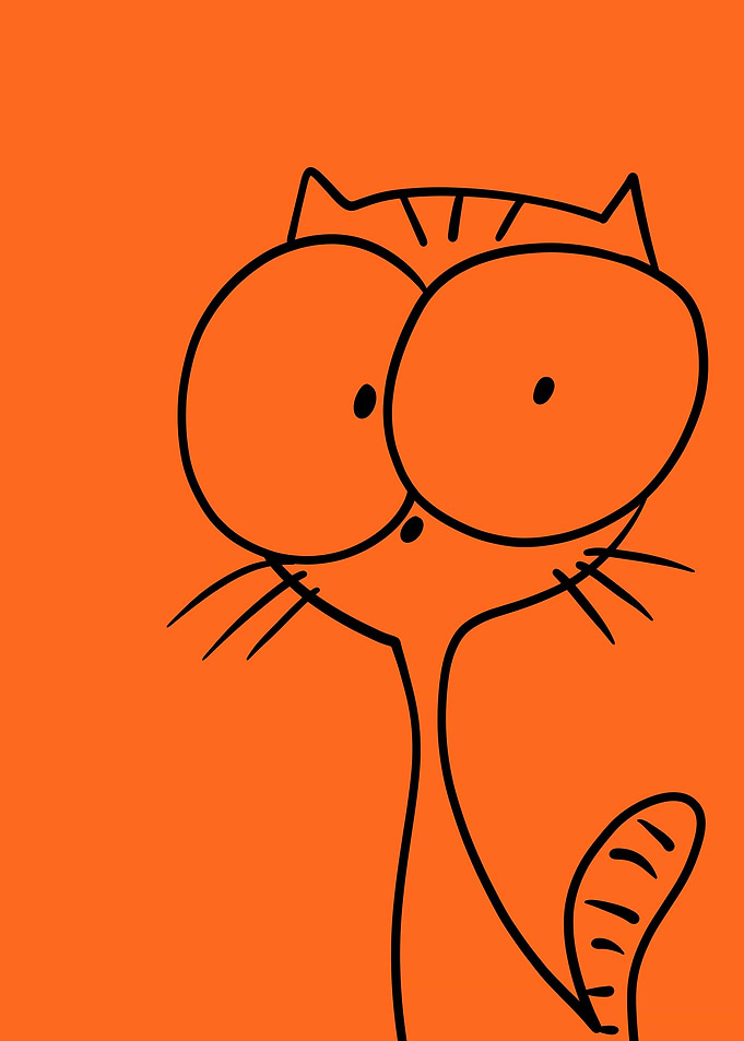 Funny Cartoon Cat with Big Eyes