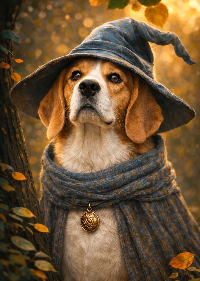 Beagle Wizard in Autumn Forest