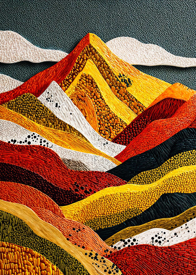 Vibrant Textured Mountain Landscape Art
