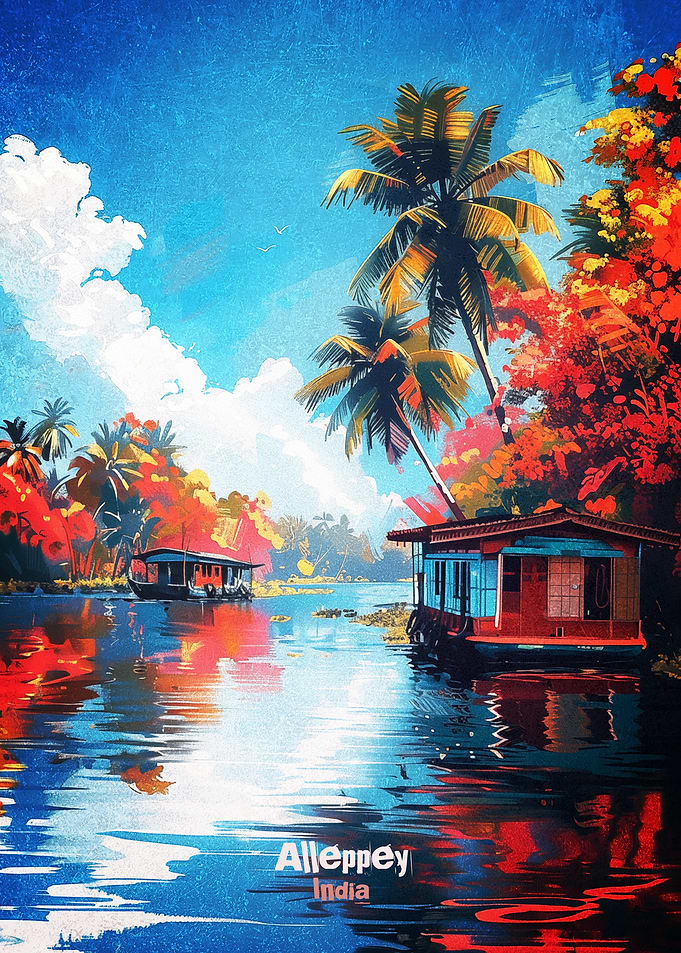 Alleppey India Houseboat Poster