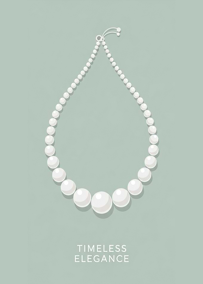 Pearl Necklace with 'Timeless Elegance' Text