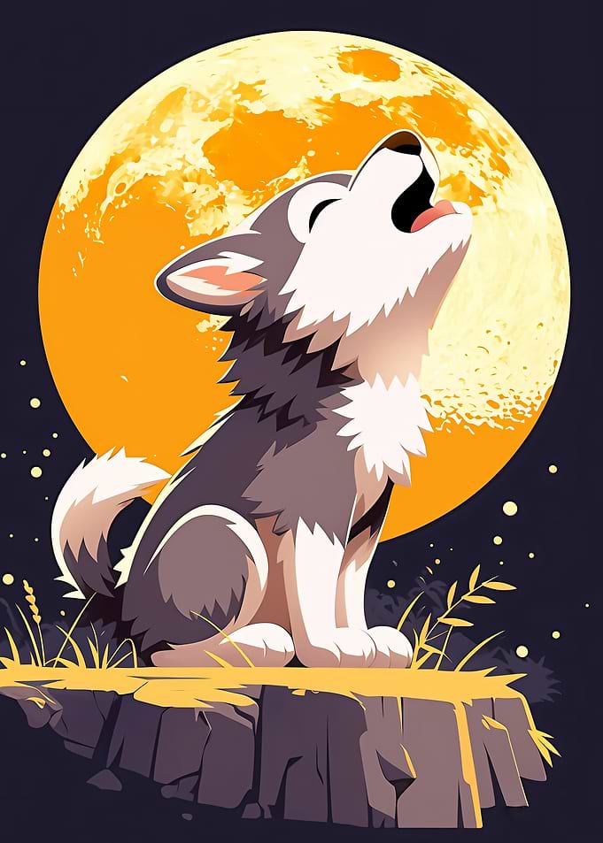 Cute Wolf Howling at the Moon